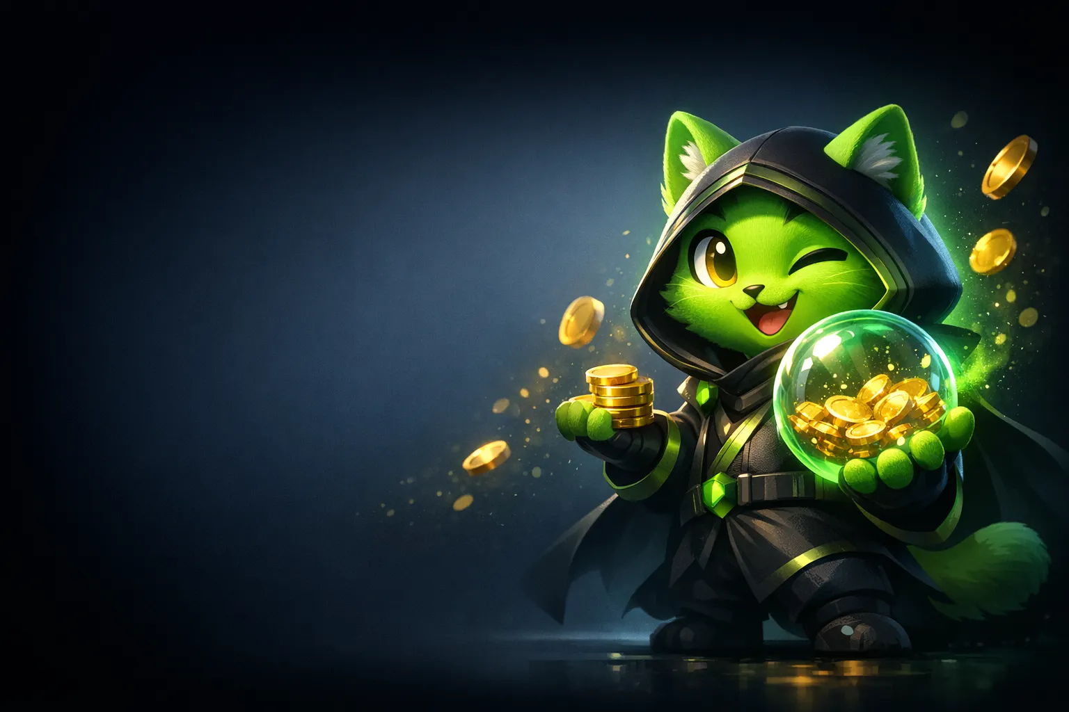 Premium 3D cinematic hero image for BCGame bonus page featuring a futuristic glowing mascot on deep navy background with gold